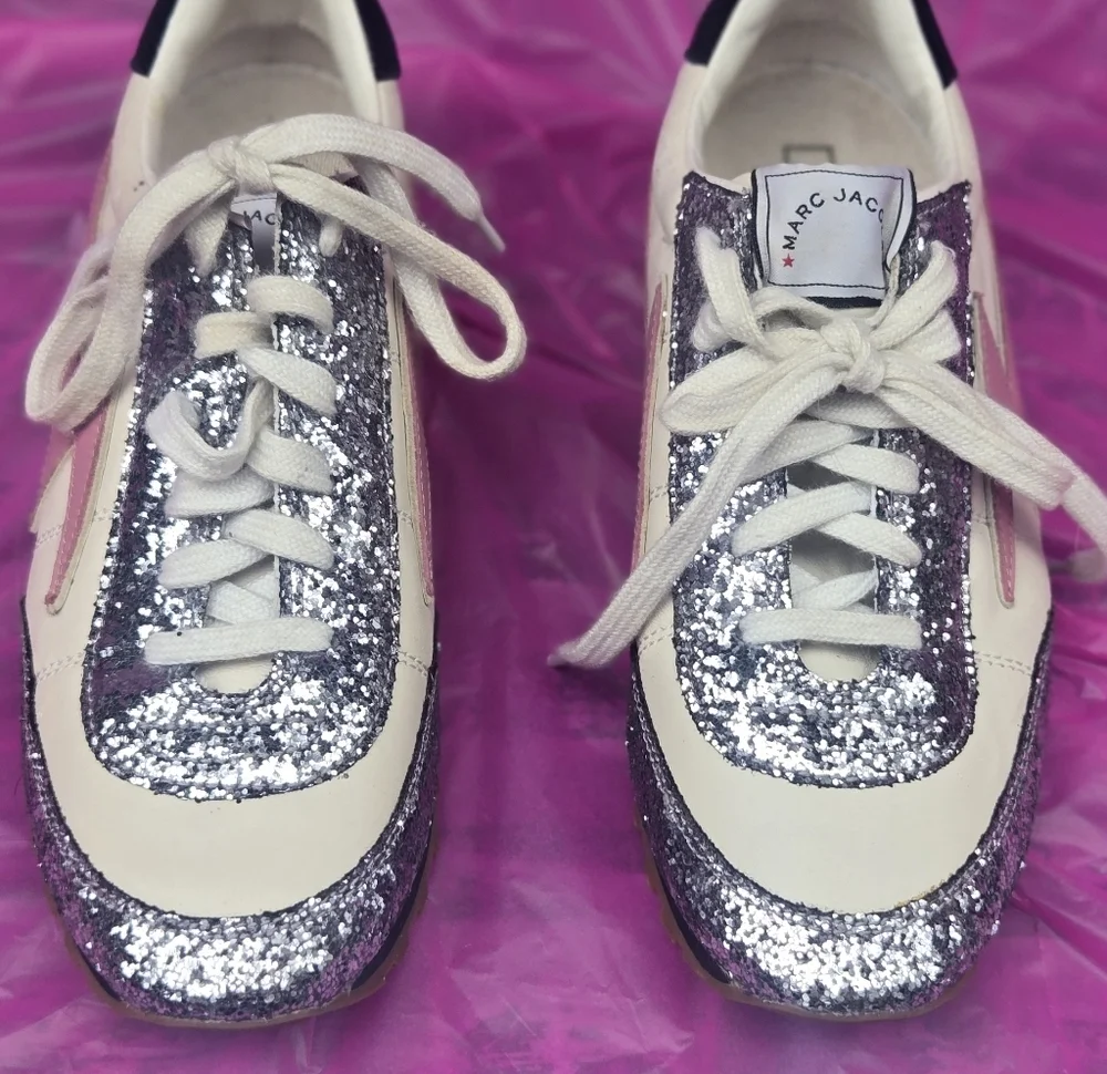 Marc Jacobs Women's Sneakers with Pink and Silver Glitter - Picture 2 of 8